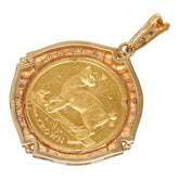 K24 ゴールド K18YG イエローゴールド ダイヤ0.22ct エリザベス2世 マン島キャットコイン ペンダントトップ レディース 【中古】